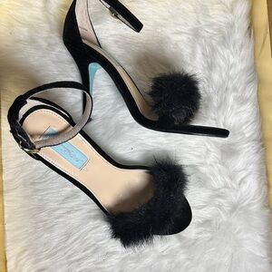 Betsey Johnson Black Fur Heels